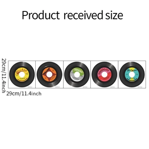 Detailed size chart for 5-piece vinyl record wall stickers measuring 29cm by 29cm