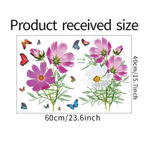 Mise en page détaillée des stickers muraux fleurs de cosmos et papillons avec dimensions