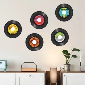 Five-piece vintage vinyl record wall decals with colorful labels for home and studio decor