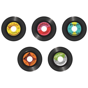 Set of 5 vintage vinyl record wall stickers in vibrant colors for home decor