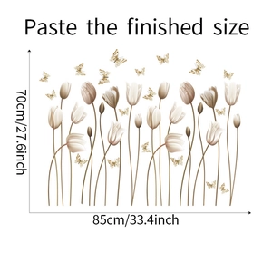 Dimensions du sticker mural montrant le motif de tulipes et papillons en 70x85cm