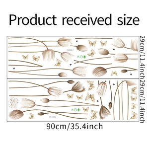 Dimensions détaillées des stickers muraux tulipes avec deux planches de 29x90cm incluses