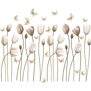 Stickers muraux élégants de tulipes et papillons pour décoration de salon et chambre