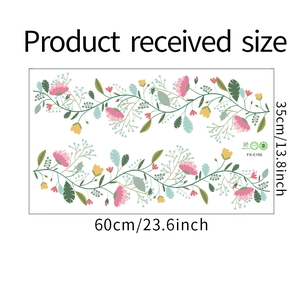 Detailed dimensions layout for floral wall sticker FX-E105 showing 60cm by 35cm size