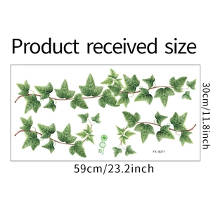 Detail of green ivy leaf wall sticker showing the 59x30cm layout for bedroom decor