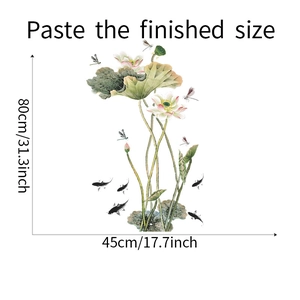 Détail du sticker mural lotus chinois et carpes koi avec dimensions 80cm sur 45cm