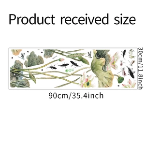 Détail de la disposition du sticker mural lotus et carpe koi, dimensions 90x30cm