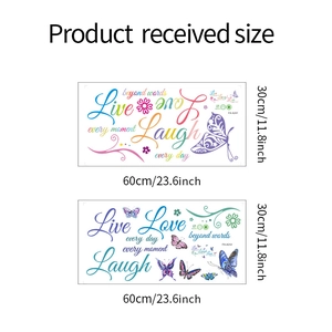 Detail view of colorful butterfly wall stickers with Live Love Laugh quotes in 60x30cm size