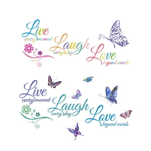 Colorful Live Laugh Love Butterfly Wall Stickers Inspirational Quotes PVC Removable Art Decal For Bedroom Living Room Home Decor