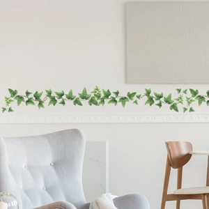 Fresh Green Ivy Leaves Wall Sticker PVC Removable Botanical Vine Border Decal For Living Room Bedroom Home Decor