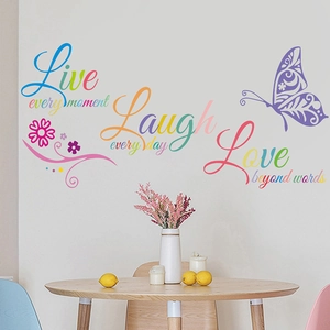 Colorful Live Laugh Love butterfly wall stickers for modern bedroom home wall decor