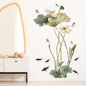 Stickers muraux lotus et carpes koï de style chinois pour déco de salon zen