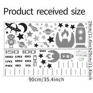 Space exploration height chart sticker set for kids with rockets and UFO cartoon design