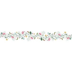 Floral vine wall sticker with pink and yellow flowers on a white background