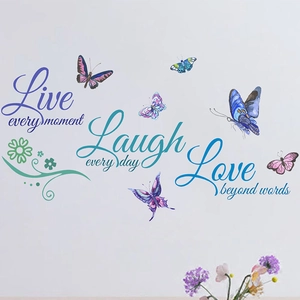 Colorful butterflies wall sticker with Live Laugh Love inspirational quotes for home decor