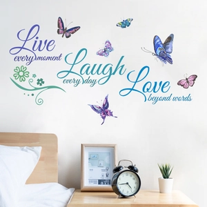 Colorful watercolor butterflies and Live Laugh Love wall stickers for bedroom home decor