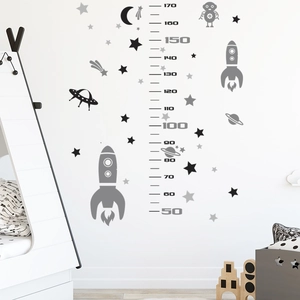 Space rocket and UFO height growth chart wall sticker for kids room decor 50-170cm