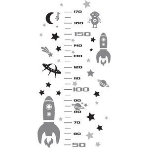 Space themed rocket and robot growth chart wall sticker for kids room decor 50-170cm