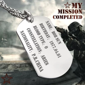 Tactical silver dog tag necklace in polished stainless steel with military chain