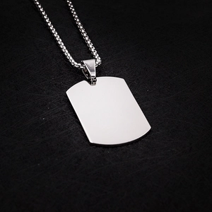 Polished silver stainless steel military dog tag pendant with durable box chain detail