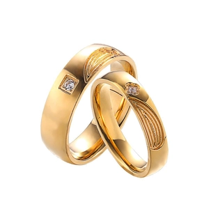 Bagues de Couple en Acier Inoxydable Poli Avec Zircone Incrustée Texture d'Empreinte Digitale Bijoux Hommes Femmes