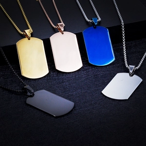 Polished stainless steel dog tag necklaces for men and women in five metallic colors