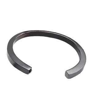 Minimalist matte black stainless steel open bracelet for men and women with geometric design