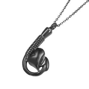 Collana con ciondolo a cuore nero con gancio per ceneri commemorative in acciaio inox