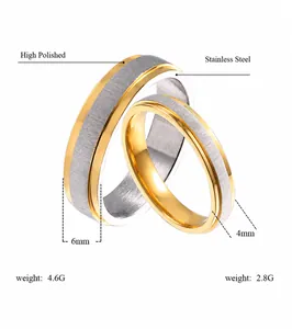 Detail of 4mm and 6mm stainless steel couple rings with brushed and polished finish