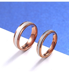 Detail showing two-tone rose gold and brushed silver finish on stainless steel rings
