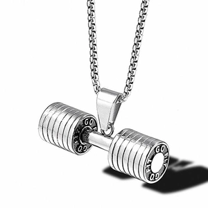 Fitness Dumbbell Pendant Necklace For Men Titanium Stainless Steel Gym Weightlifting Barbell Jewelry GO FIT Sporty Accessory