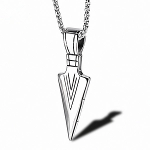 Polished silver stainless steel arrow pendant necklace with a fine bead chain