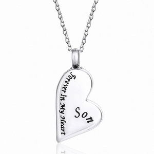 Stainless Steel Heart Cremation Urn Necklace Forever In My Heart Memorial Pendant For Son Daughter Family Members Jewelry
