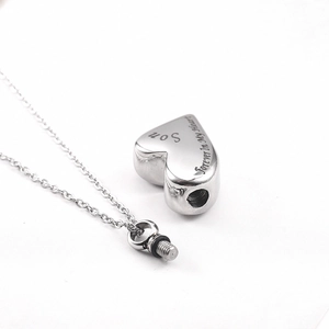 Polished silver heart cremation urn necklace for son with Forever In My Heart engraving