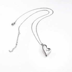 Polished silver heart cremation necklace for ashes with Son and Forever In My Heart engraving