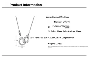 Detailed product dimensions for the stainless steel handcuff necklace and chain size