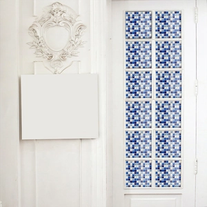 Blue and white pixelated mosaic tile stickers for home wall and furniture decoration
