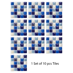 Set of 10 blue and white mosaic tile stickers for home kitchen and bathroom wall decor