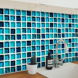 Blaue Mosaik-Fliesenaufkleber mit reflektierendem Gitter für die Küchenwand-Dekoration