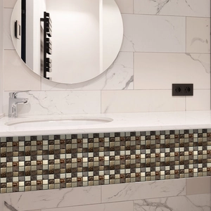 Autocollants mosaïque pour carrelage de salle de bain en marron, doré et gris chic