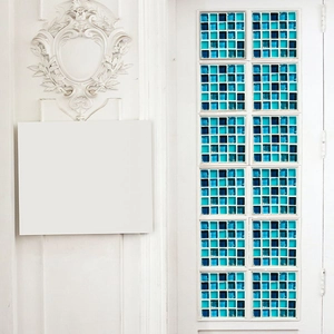 Selbstklebende Mosaik-Wandfliesen in Blau und Grün mit Hochglanzoberfläche für Heimdekoration