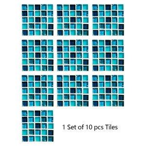 Selbstklebende blaue Mosaik-Fliesenaufkleber im 10er-Set für Heim- und Küchendekoration