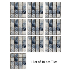 Lot de 10 stickers muraux mosaïque bleue autocollants avec motif géométrique brillant