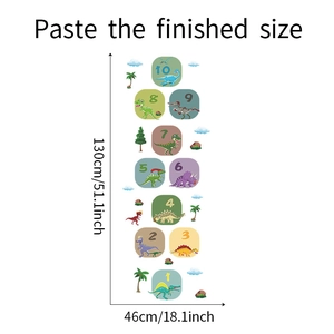 Detail showing cartoon dinosaur hopscotch wall decals with 46x130cm dimensions