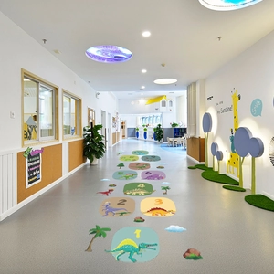 Cartoon dinosaur hopscotch floor decal with colorful numbers for kids nursery room