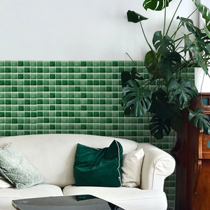 Green mosaic style self-adhesive tile stickers for home wall decoration with glossy finish