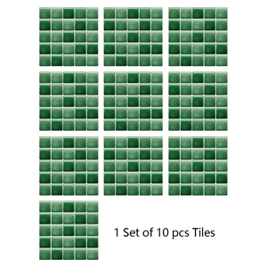 Set of 10 green mosaic tile wall stickers for home decor with glossy self-adhesive finish