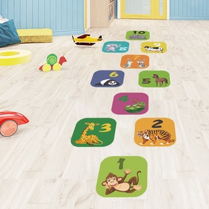 Cartoon Animal Hopscotch Floor Sticker Educational Number 1-10 PVC Self Adhesive Wall Decal For Kids Playroom Kindergarten Decoration