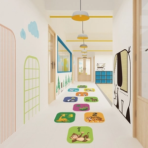 Colorful cartoon animal number hopscotch floor decals for kids room and nursery decoration