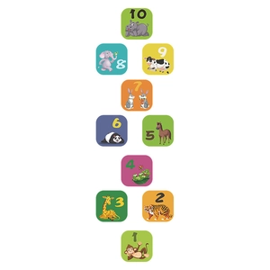 Colorful hopscotch floor decals with numbered cartoon animals for kids playroom decoration